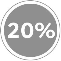 Rund kupong med texten 20% i vitt på grå bakgrund