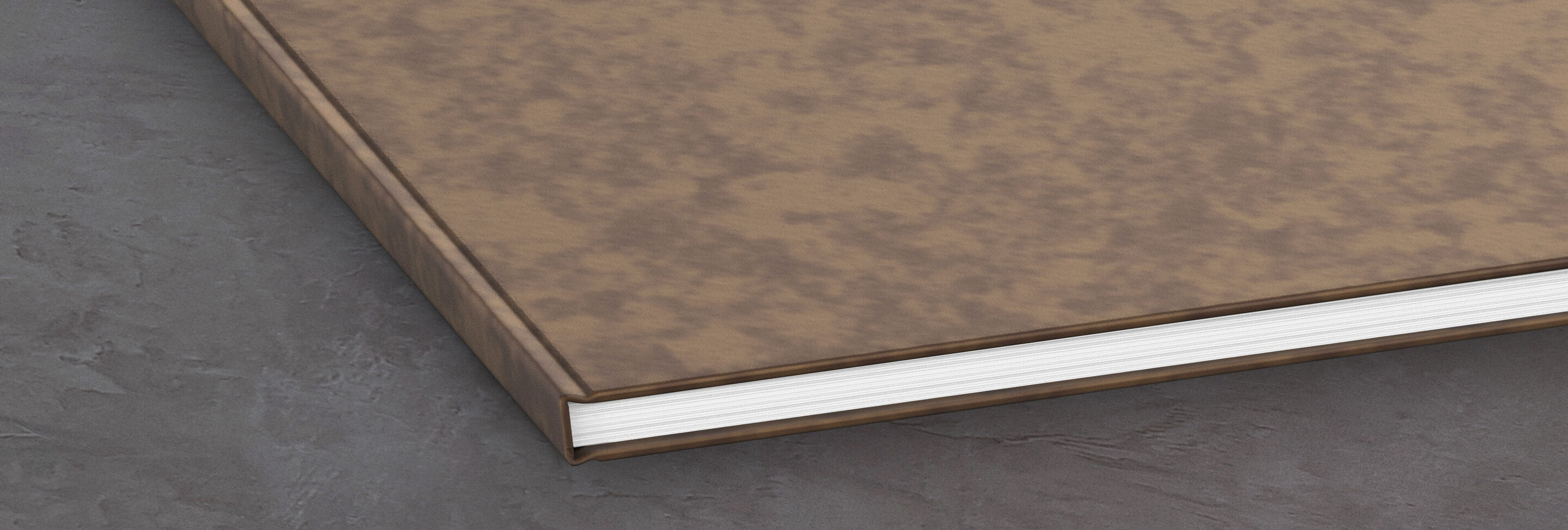 Brun fotobok på grå bakgrund, kvalitetsdesignad
