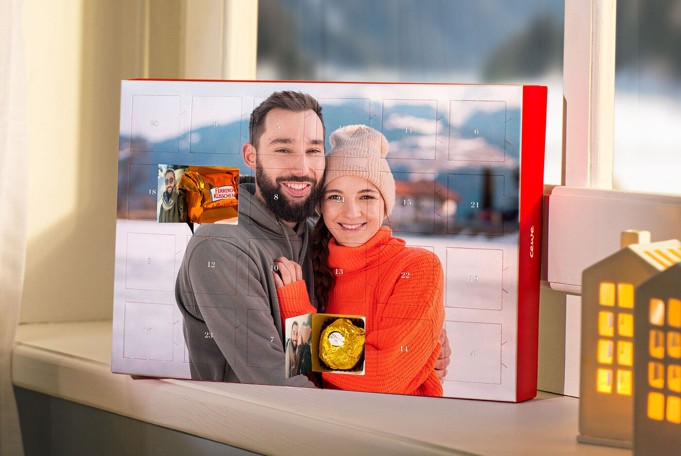 Adventskalender på fönsterbrädan med presenter