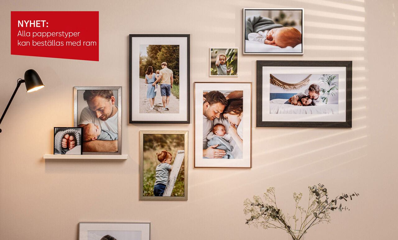 Underbar fotovägg med kärleksfulla minnen som visar olika familjemoments