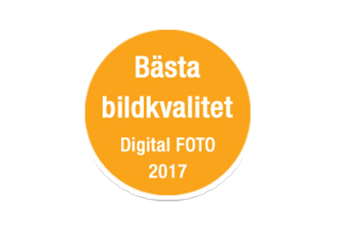 Utmärkelse för bästa bildkvalitet 2017, orange cirkel med vit text