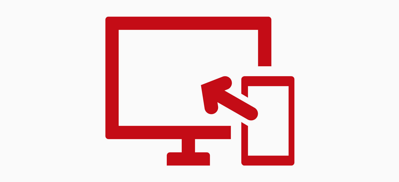Röd symbol som visar övergången från en skärm till en mobil enhet.
