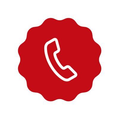 Röd telefonhörlurska på vit bakgrund i ett runt märke