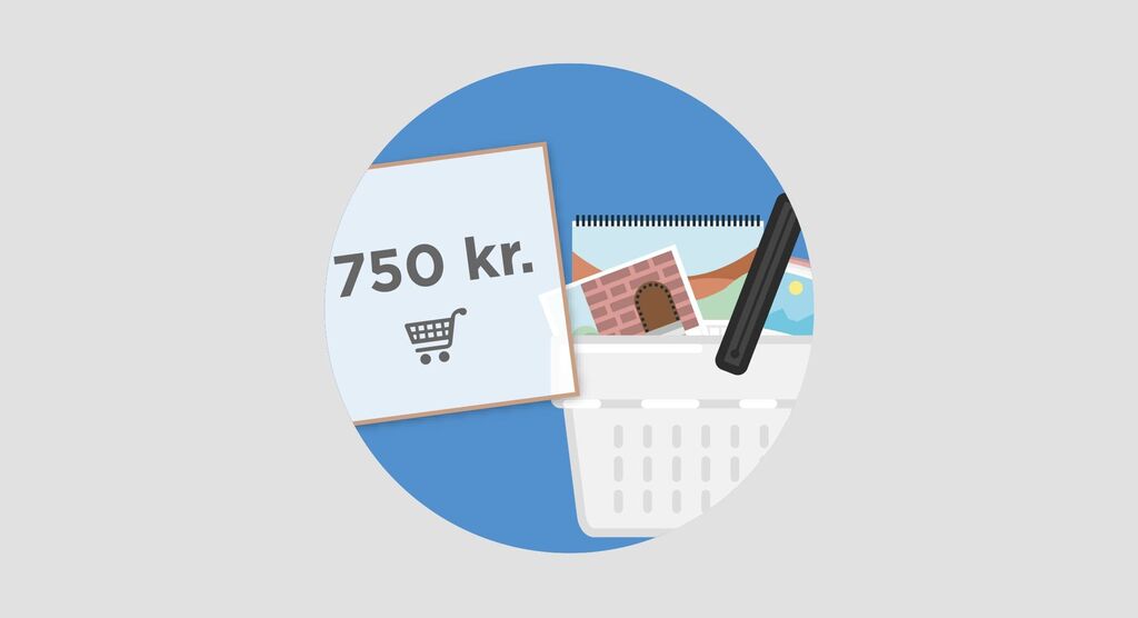 Illustration av en varukorg med inköpslista och priser på en skärm.