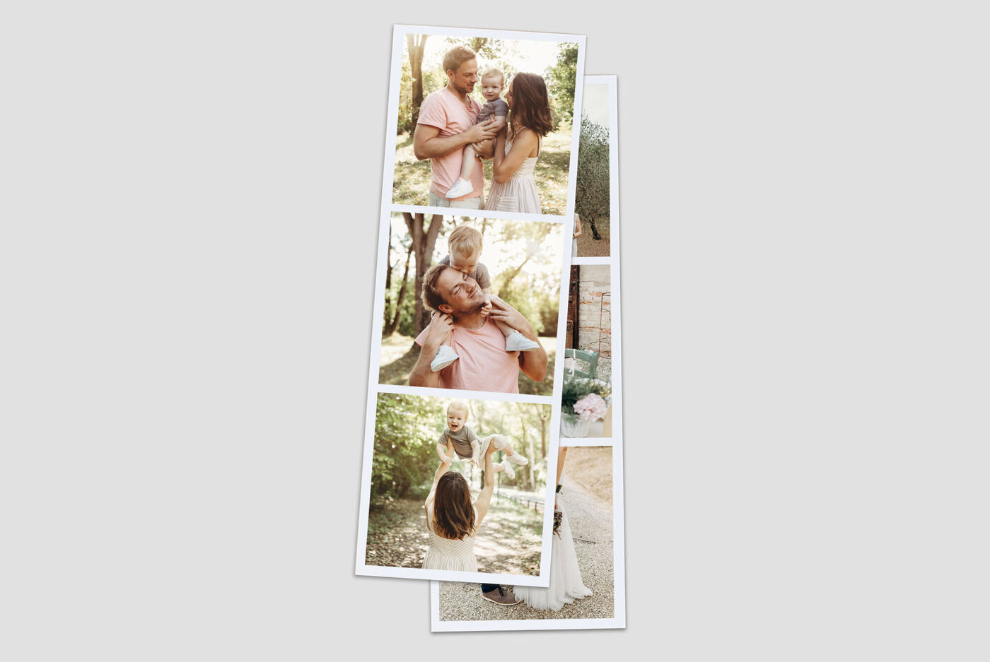 Familj njuter av lyckliga stunder utomhus, oförglömligt i en collagefotobok
